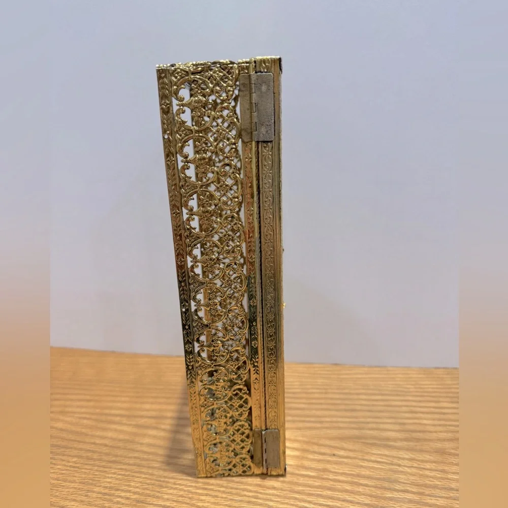 Gold Metal Vanity Tray Set with Jewelry Stand and Mirrored Tray